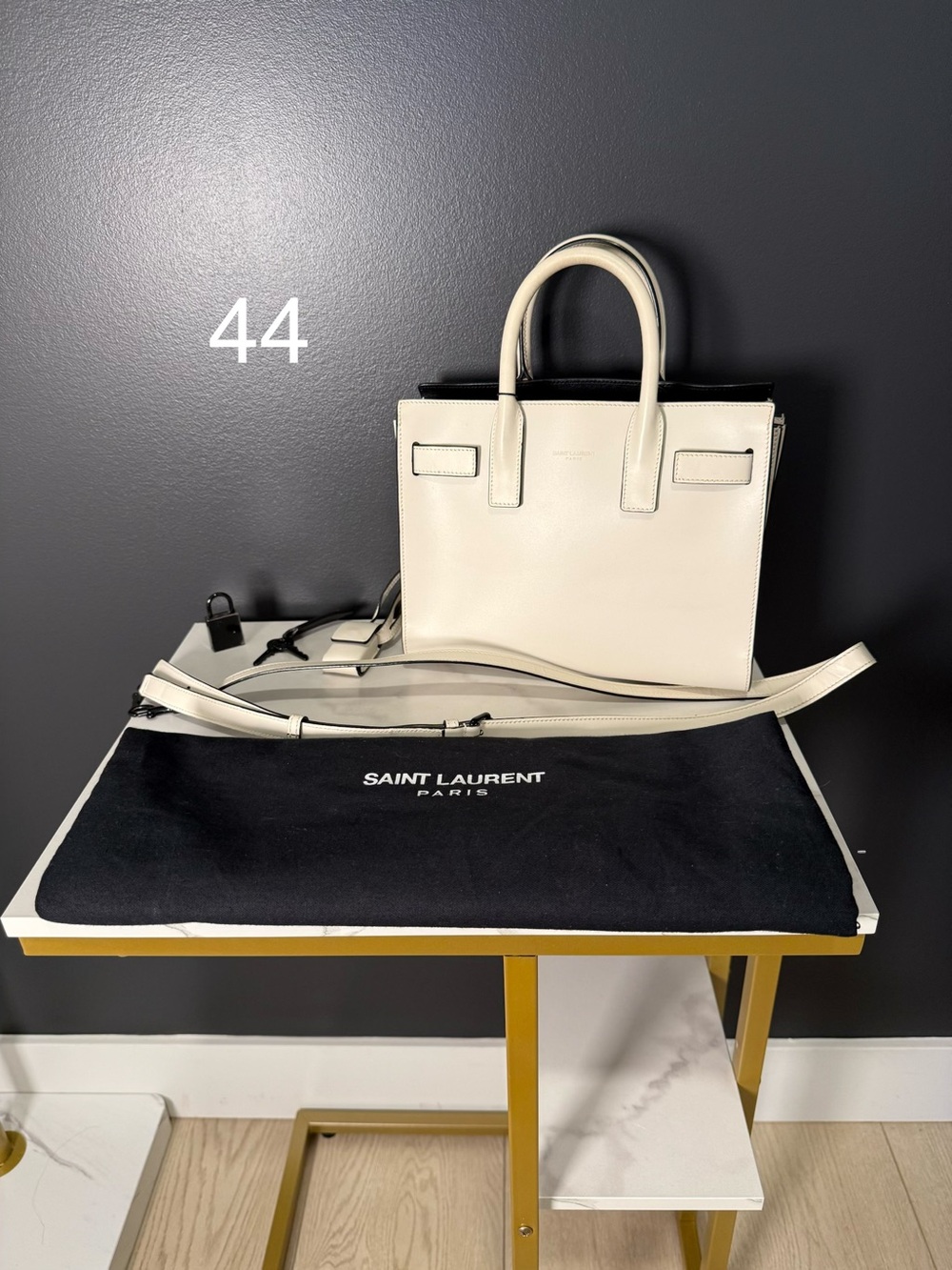 Saint Laurent Cream Leather Structured Satchel